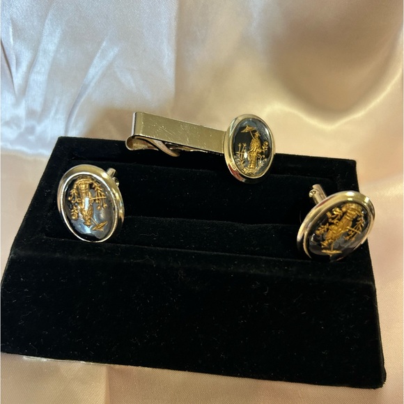 Parkway Damascene cuff links and tie clip- vintage - Picture 4 of 10